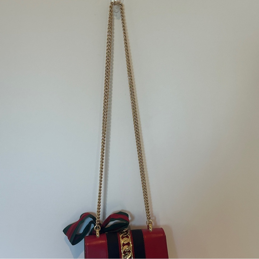 Gucci Red Leather Mini Web Chain Sylvie Shoulder Bag - Picture 7 of 10